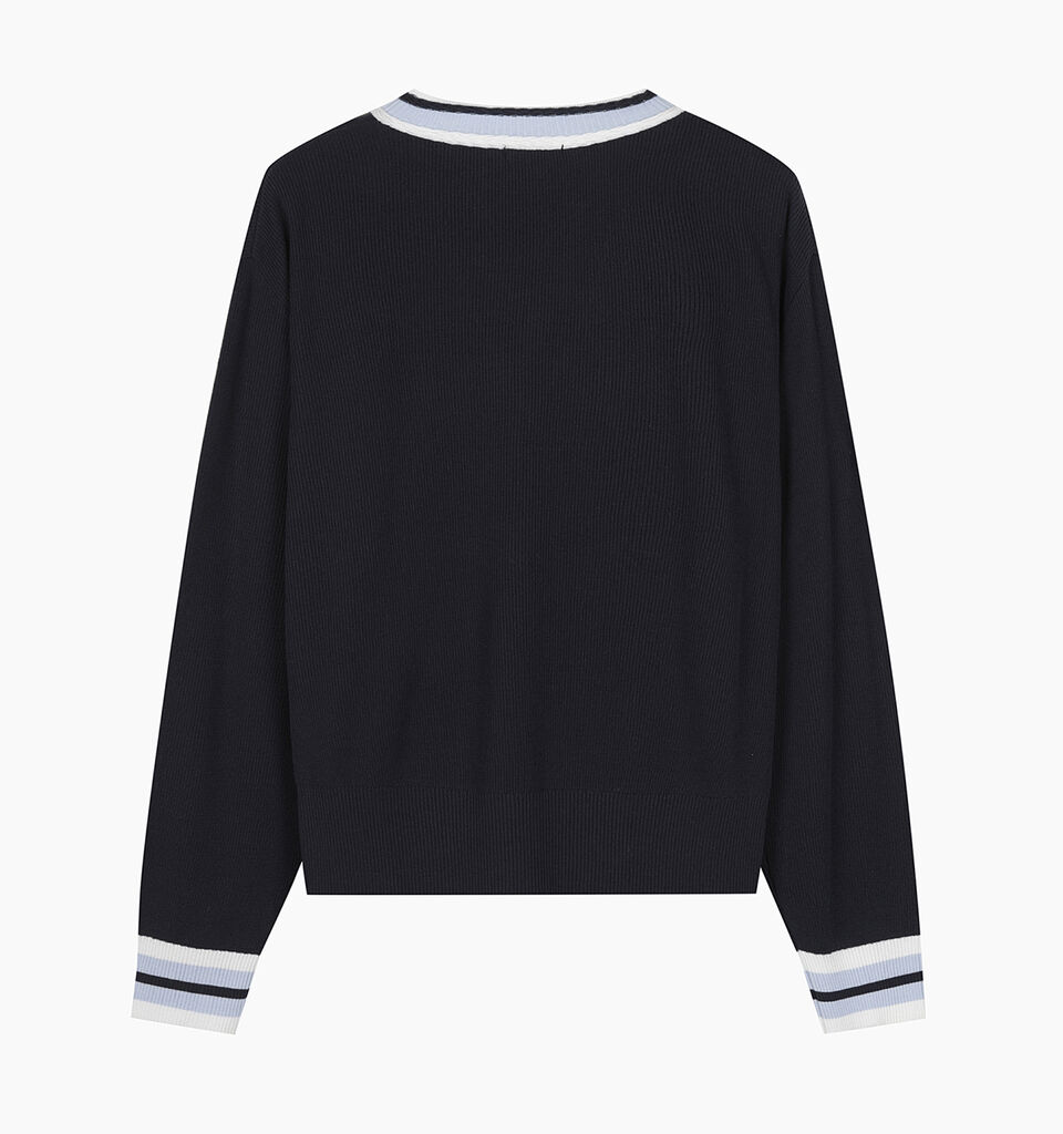 V NECK SWEATER L/S - null - Bleu Foncé | Sisley K image number 3